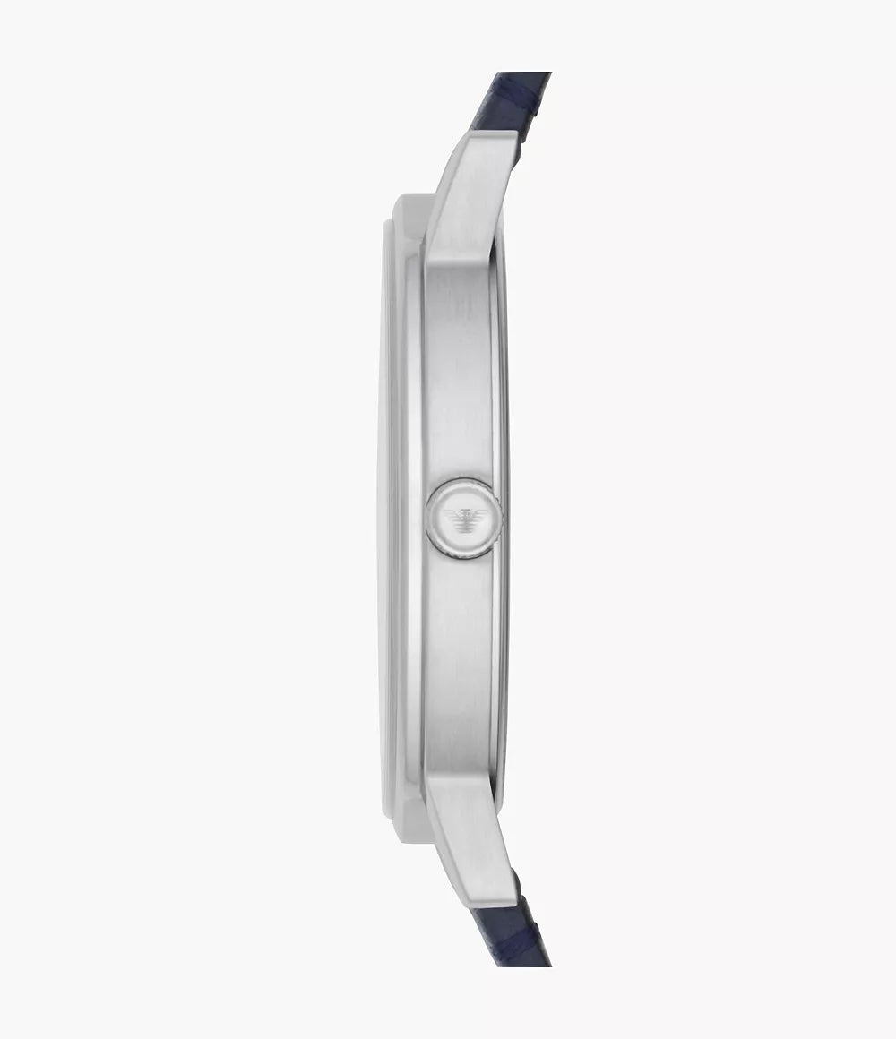 Emporio Armani Three-Hand Blue Leather Watch
