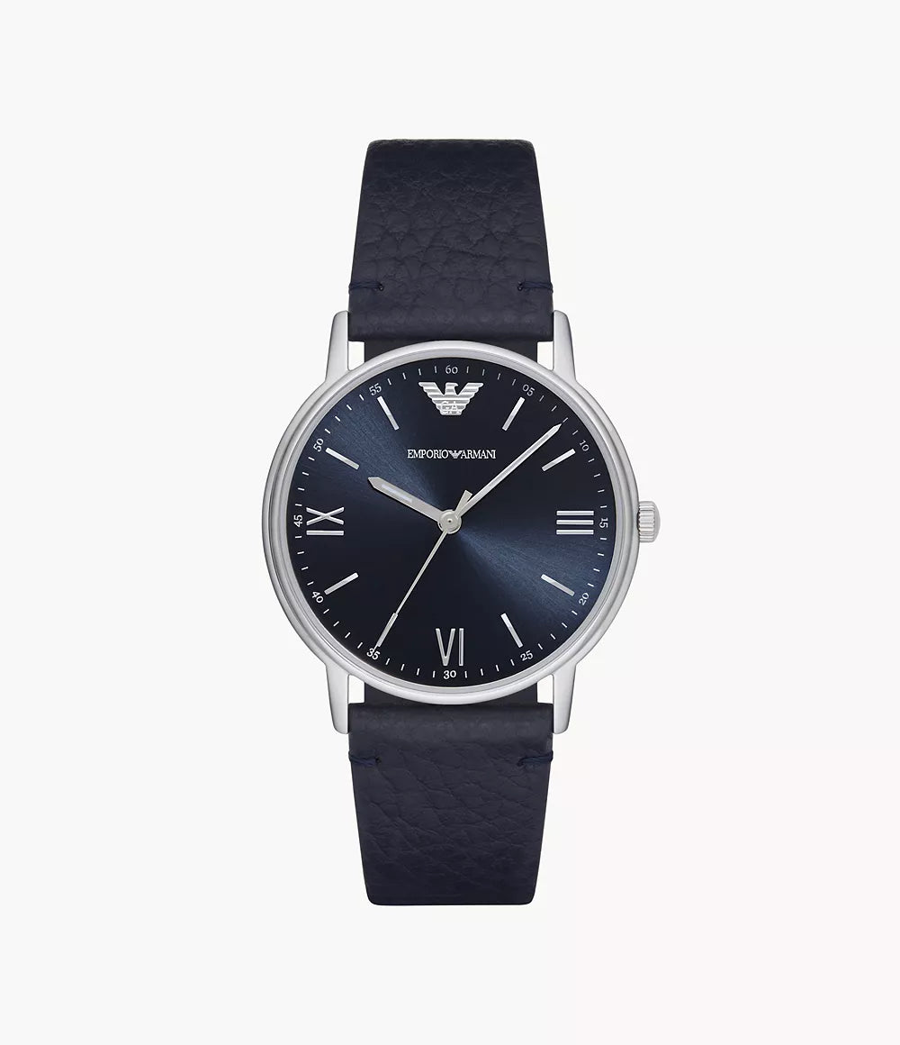 Emporio Armani Three-Hand Blue Leather Watch