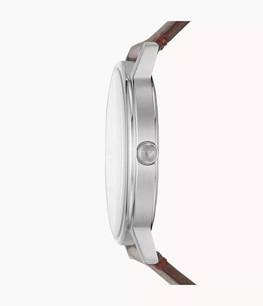 Emporio Armani Men's Three-Hand Brown Leather Watch