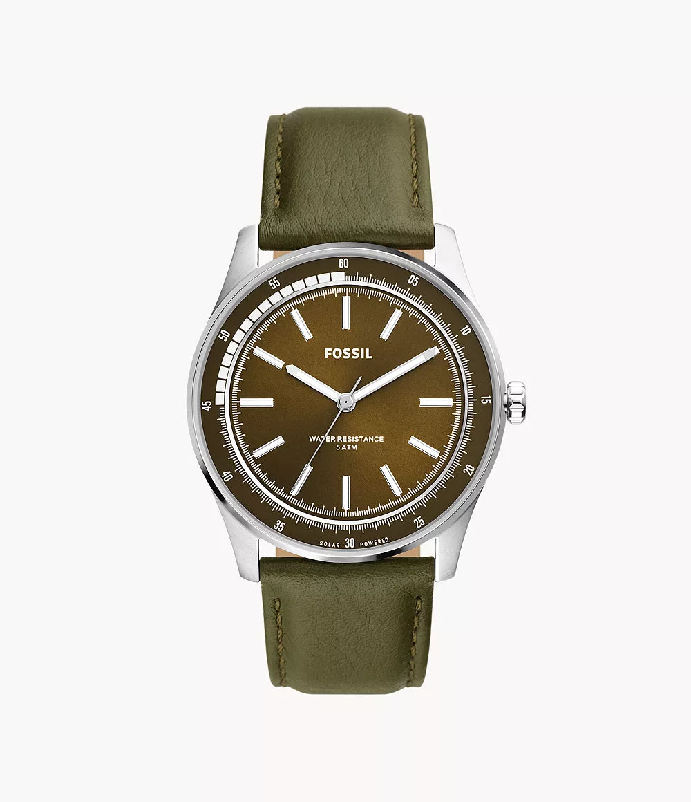 Fossil Solar-Powered Green Leather Watch