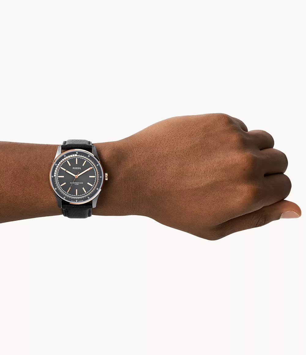 Fossil Solar-Powered Black Leather Watch
