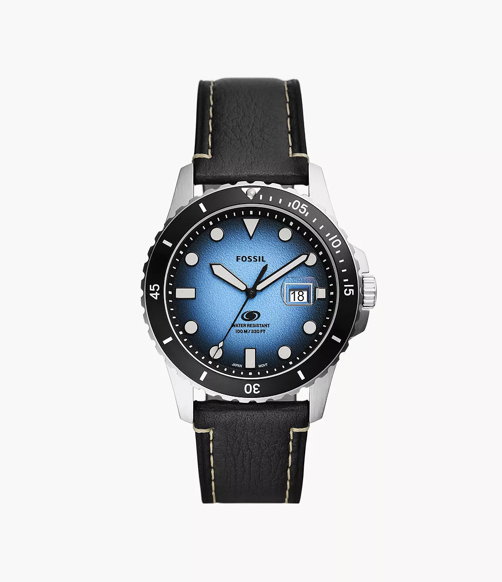 Fossil Blue Dive Three-Hand Date Black LiteHide™ Leather Watch