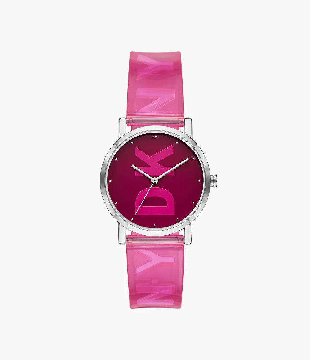DKNY Soho Three-Hand Pink Polyurethane Watch
