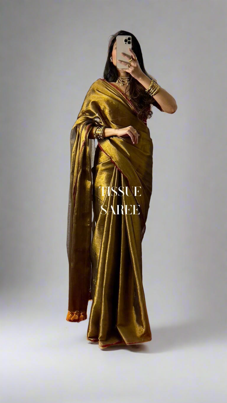 Copper Glow – Handwoven Tissue Saree