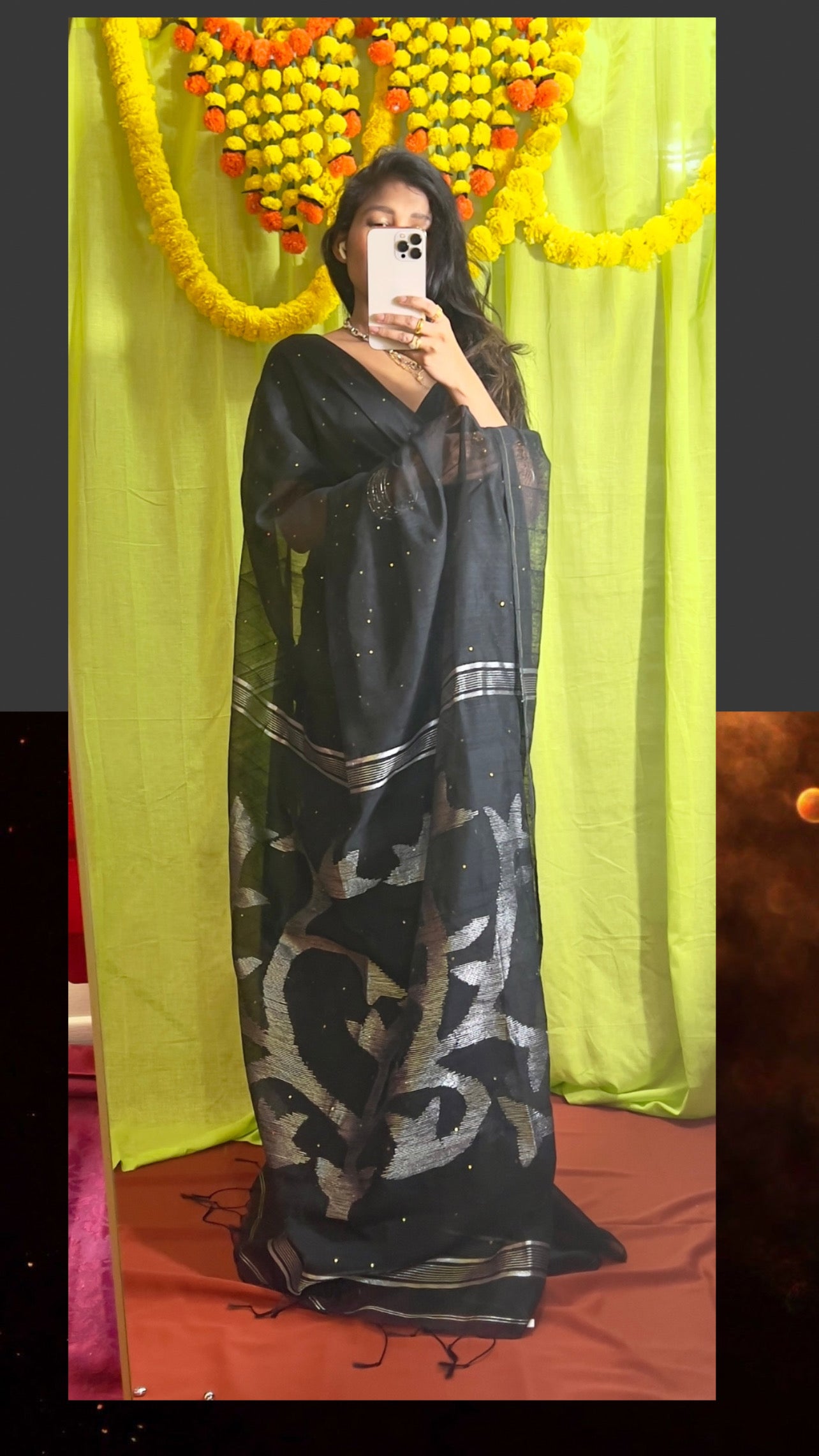 Noor – Maheshwari Cotton Silk Saree with Jamdani & Sequin Work