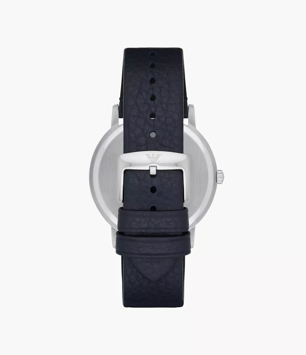 Emporio Armani Three-Hand Blue Leather Watch