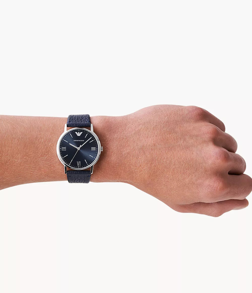 Emporio Armani Three-Hand Blue Leather Watch