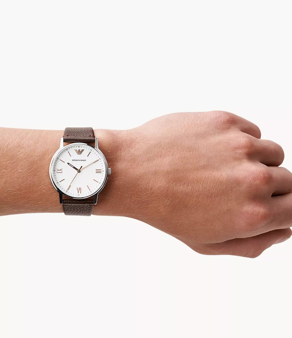 Emporio Armani Men's Three-Hand Brown Leather Watch