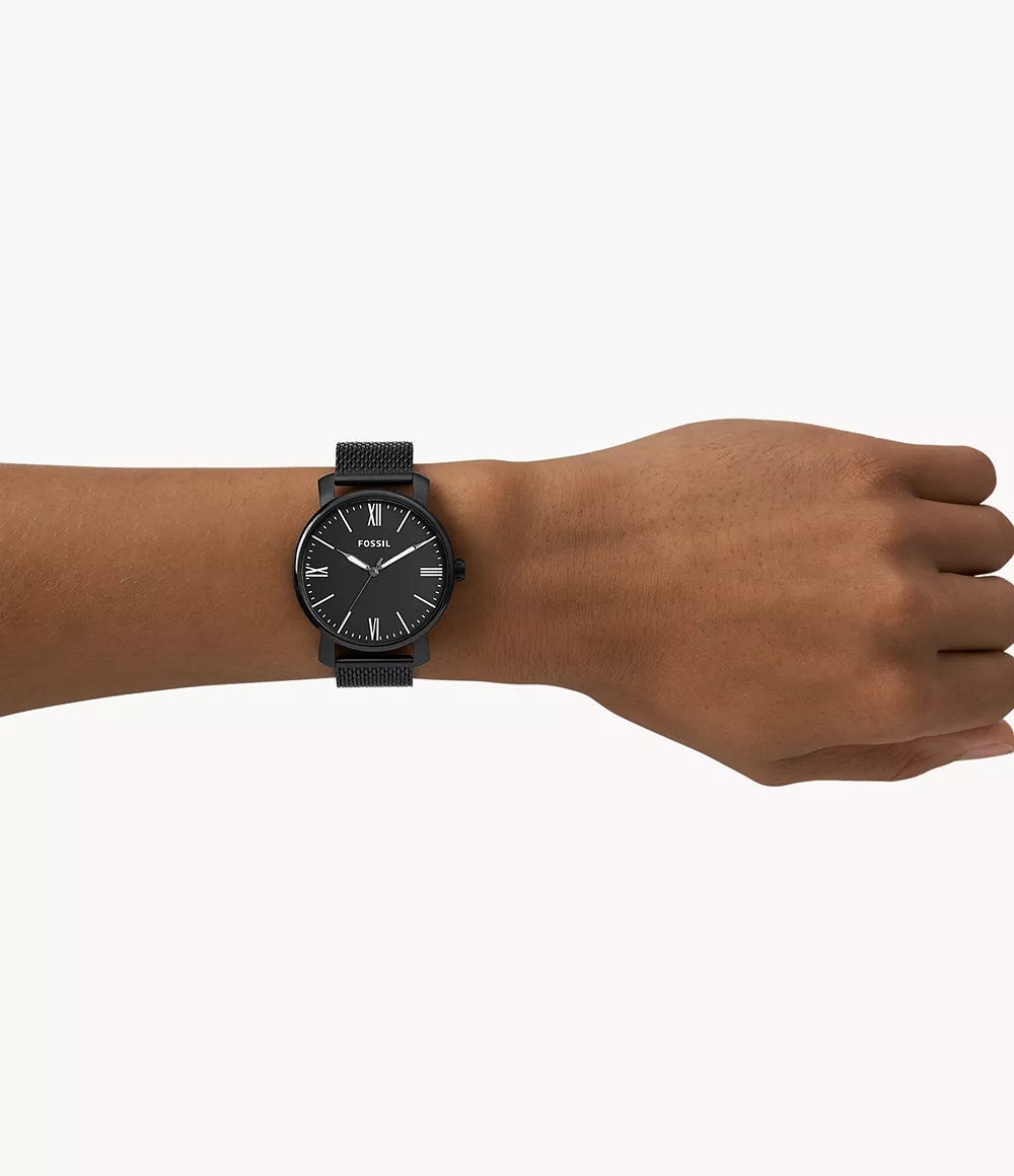Fossil Three-Hand Black Stainless Steel Watch