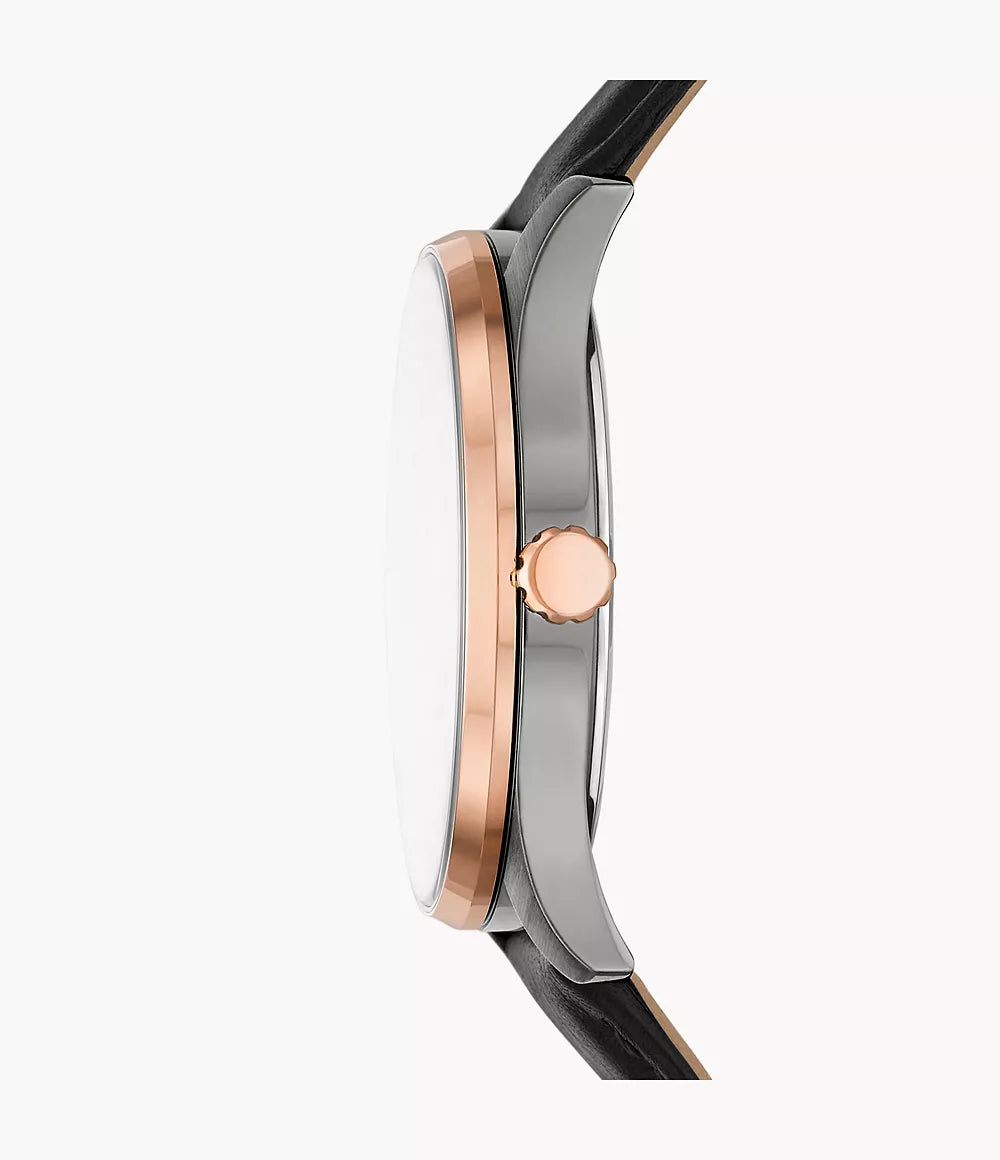 Fossil Solar-Powered Black Leather Watch
