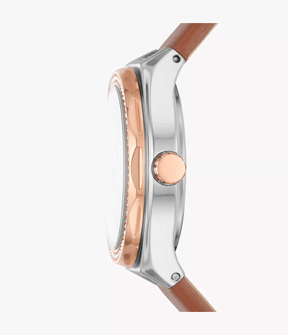Fossil Three-Hand Date Brown Leather Watch