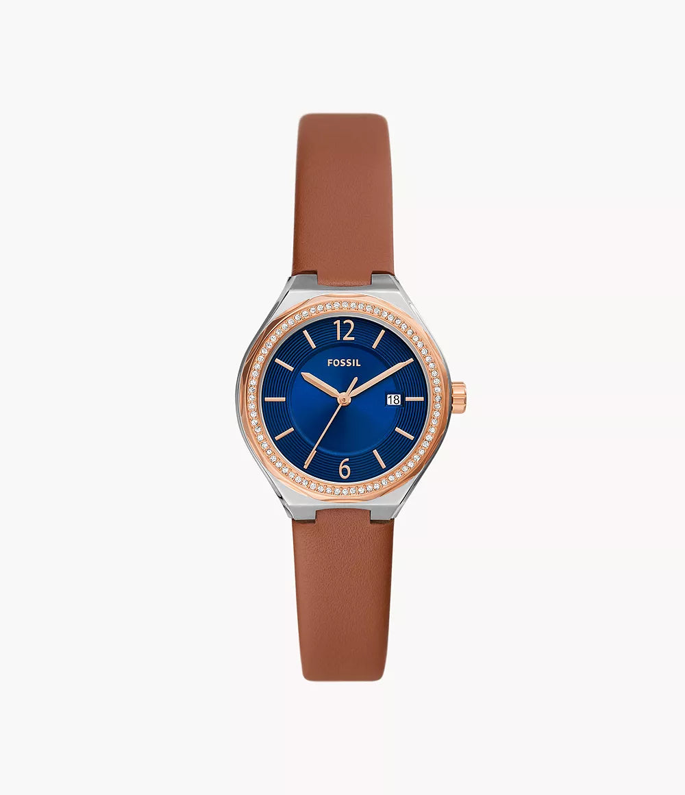 Fossil Three-Hand Date Brown Leather Watch