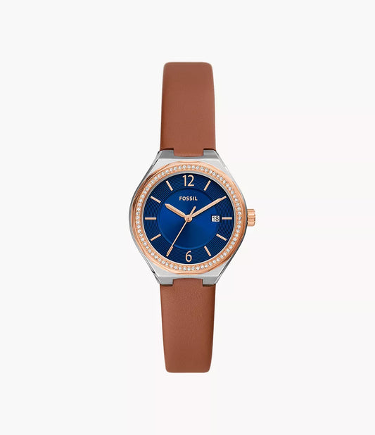 Fossil Three-Hand Date Brown Leather Watch