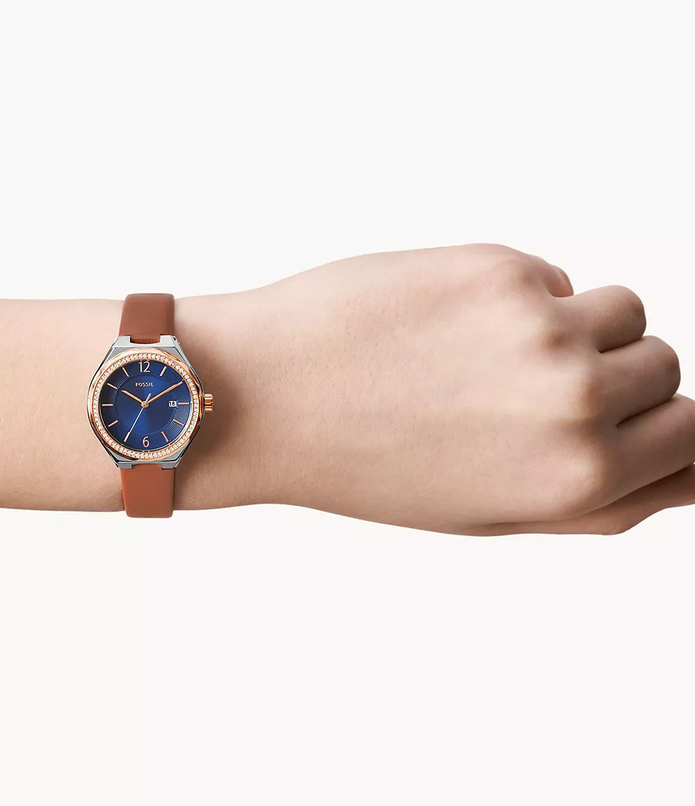 Fossil Three-Hand Date Brown Leather Watch