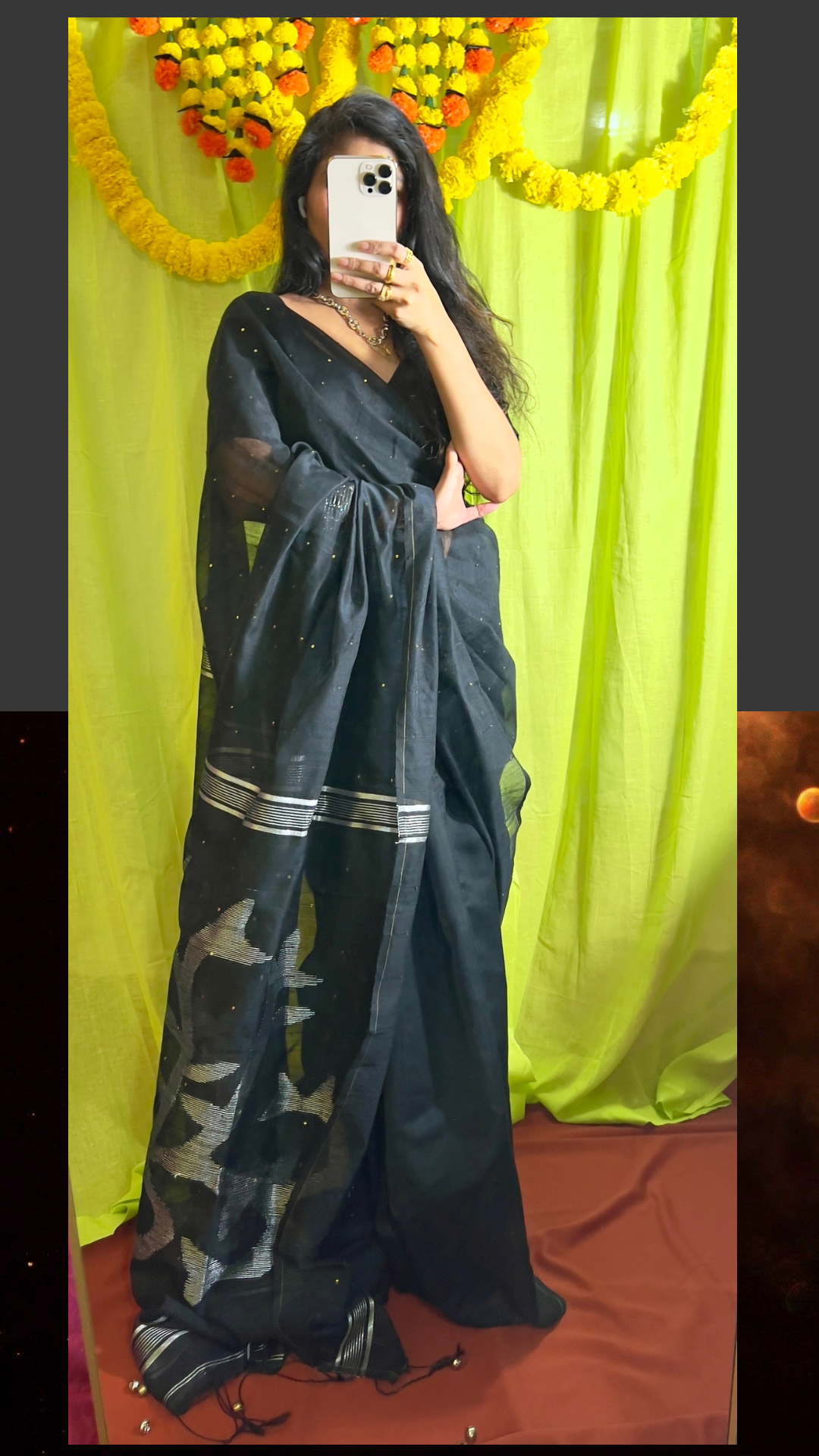 Noor – Maheshwari Cotton Silk Saree with Jamdani & Sequin Work