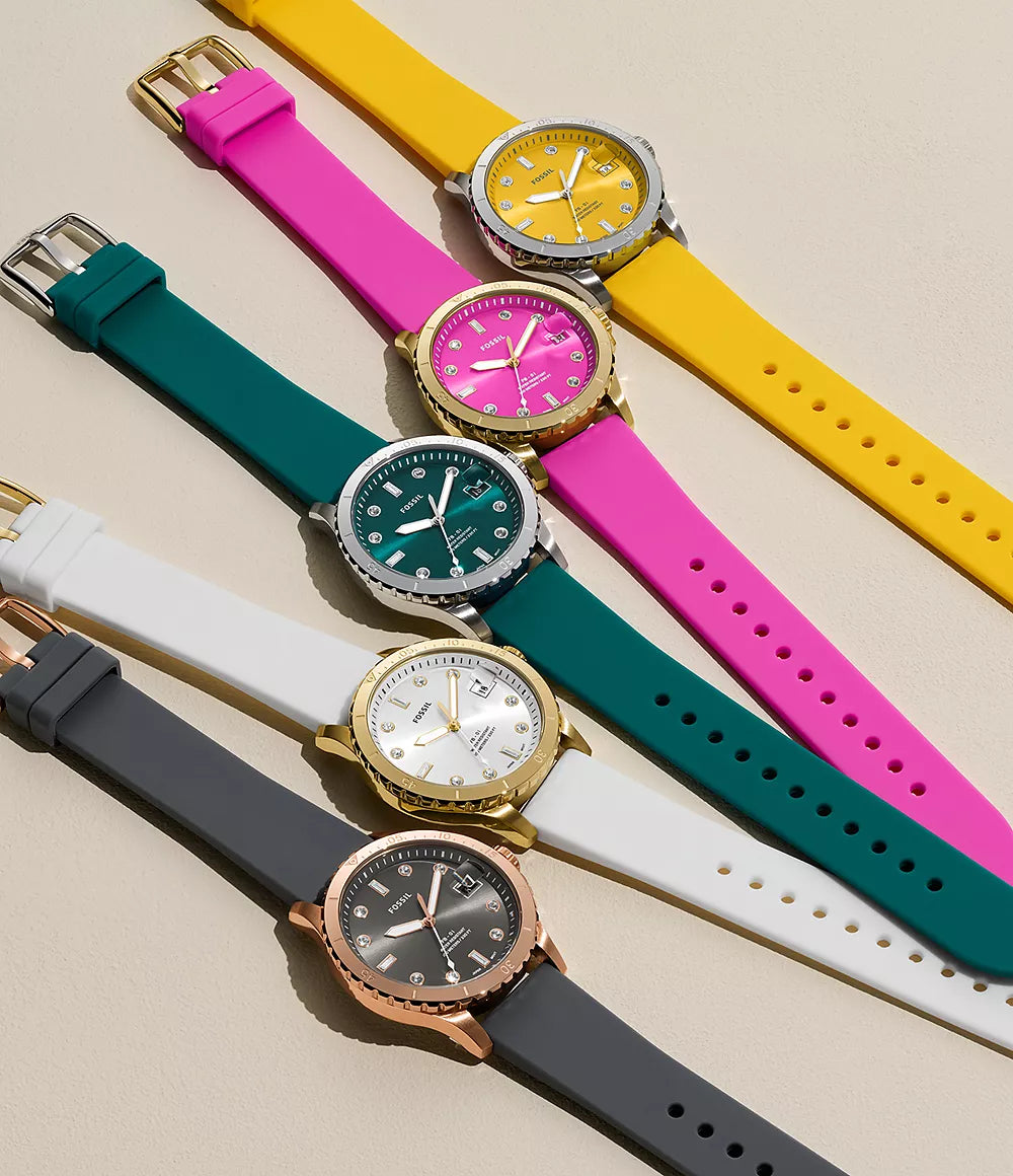 Fossil Three-Hand Date Yellow Silicone Watch