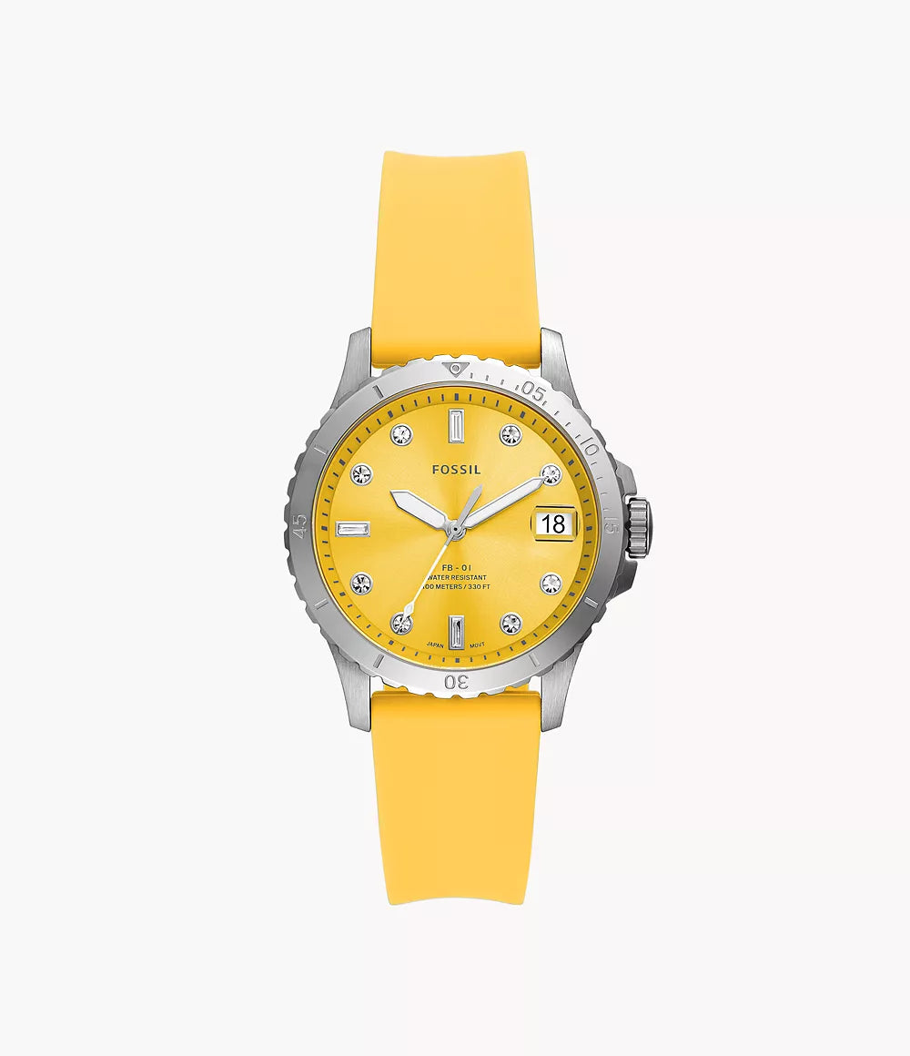 Fossil Three-Hand Date Yellow Silicone Watch