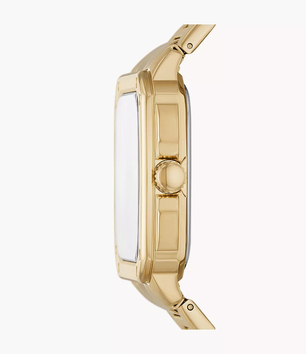 Fossil Inscription Three-Hand Date Gold-Tone Stainless Steel Watch