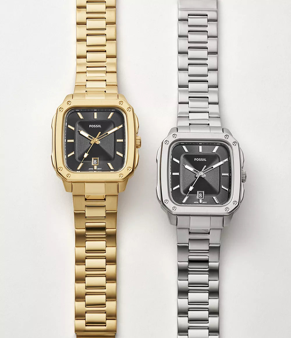 Fossil Inscription Three-Hand Date Gold-Tone Stainless Steel Watch