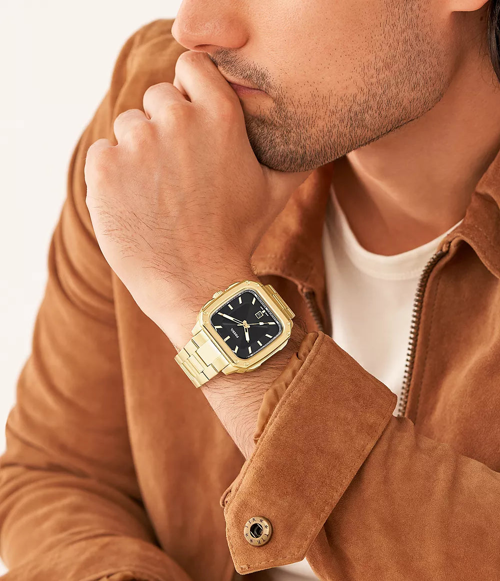 Fossil Inscription Three-Hand Date Gold-Tone Stainless Steel Watch