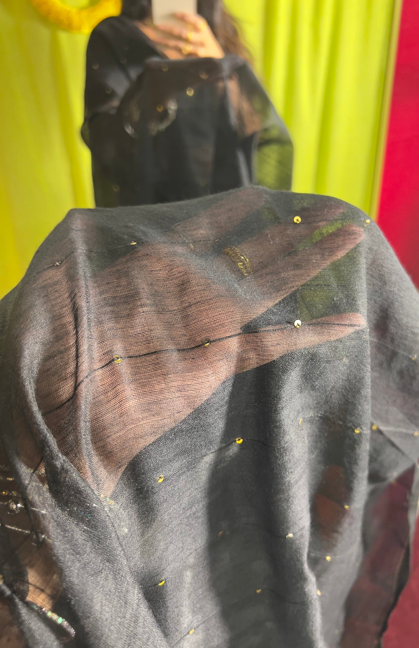 Noor – Maheshwari Cotton Silk Saree with Jamdani & Sequin Work
