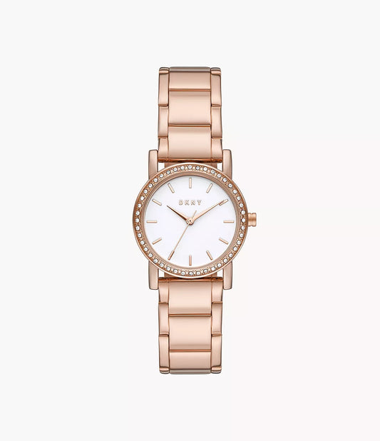 DKNY Three-Hand Rose Gold-Tone Stainless Steel Watch