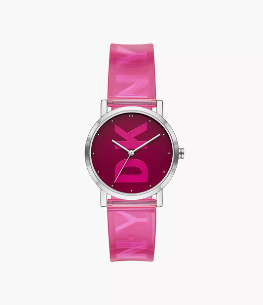 DKNY Soho Three-Hand Pink Polyurethane Watch