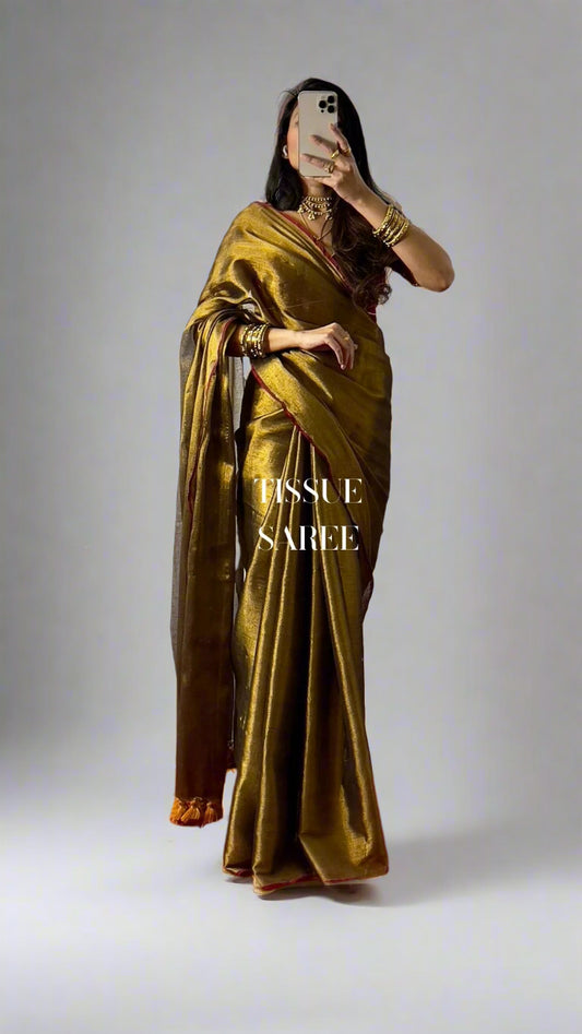 Copper Glow – Handwoven Tissue Saree